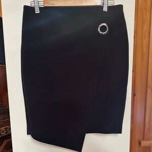 CALVIN KLEIN Asymmetrical Faux Wrap Black Skirt – Size 6